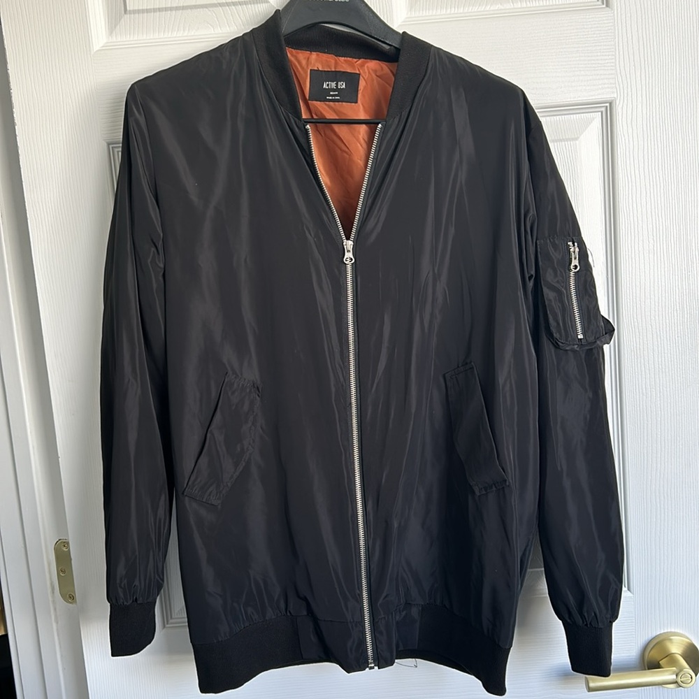 Black Lightweight Silky Zip Up Bomber Jacket with Pockets